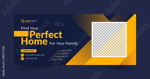 Home for sale facebook web banner and real estate social media cover template