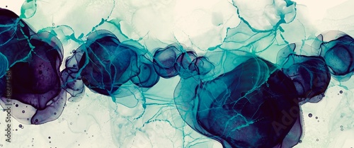 monochrome abstract alcohol ink background with watercolour deep blue  fluid elements, creative hand painted art, free white ccopy space, wallpaper for print	
 photo