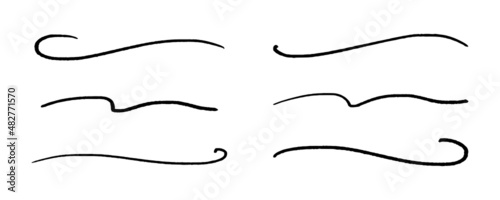 Curved strokes. Set of squiggly lines isolated. Vector illustration of black underline swash on a white background.