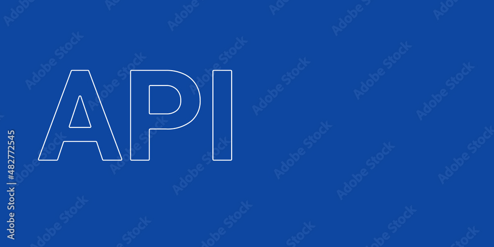 A large white outline api symbol on the left. Designed as thin white lines. Vector illustration on blue background A large white outline api symbol on the left. Designed as thin white lines. Vector illustration on blue background