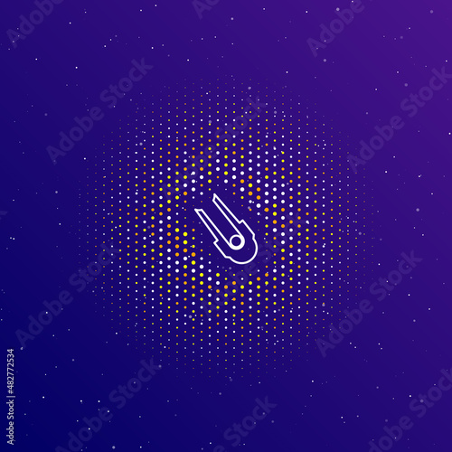 A large white contour solo bobsleigh symbol in the center, surrounded by small dots. Dots of different colors in the shape of a ball. Vector illustration on dark blue gradient background with stars