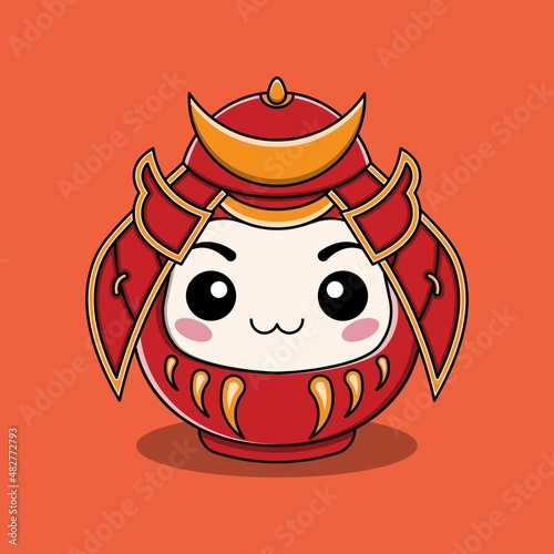 Cute japanese daruma samurai, Vector illustration eps.10