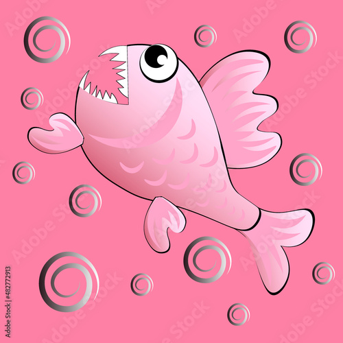 predatory evil piranha fish. Fabulous underwater world. Styling, cartoon style