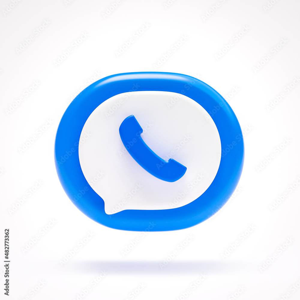 Phone Contact icon sign symbol button on blue speech bubble on white background 3D rendering Phone Contact icon sign symbol button on blue speech bubble on white background 3D rendering