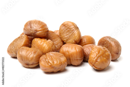 Fotografie chinese food, peeled roasted chestnut on white background