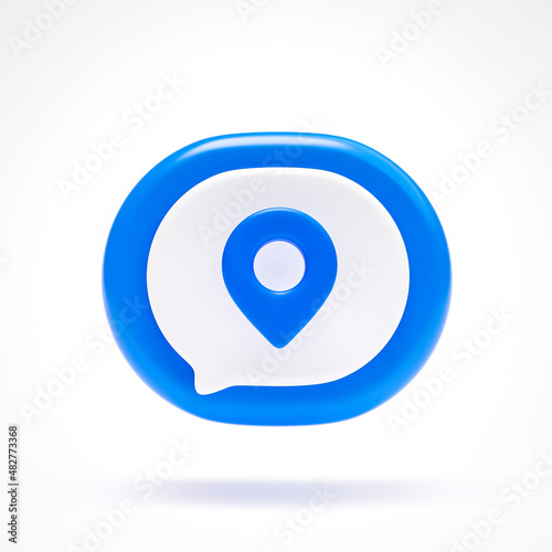 Free Download Pin navigation map location icon sign symbol button on blue speech bubble on white background 3D rendering - GFXLoad