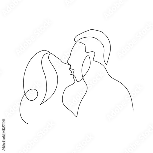 Continuous line woman and man showing love valentine vector illustration wedding bride groom romantic love