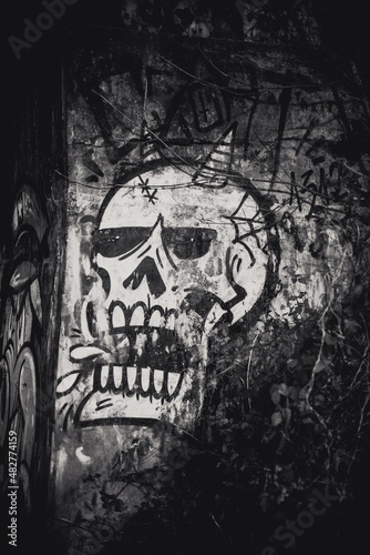 graffiti na murze czaszka