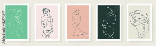 continuous line logo woman modern cosmetic beauty fashion vector illustration one line