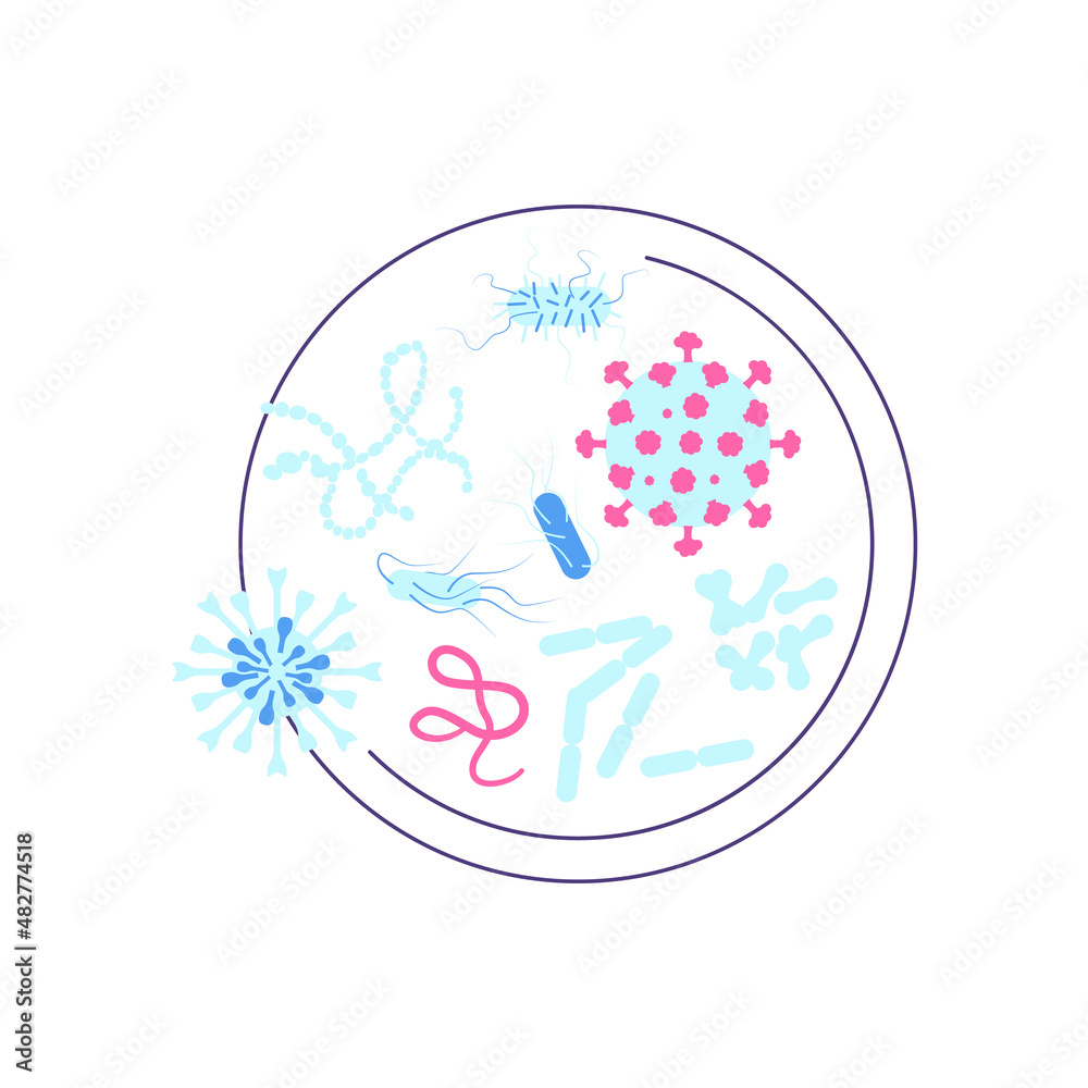 Petri dish with various bacteria and viruses. Science, chemistry and exploration Petri dish with various bacteria and viruses. Science, chemistry and exploration