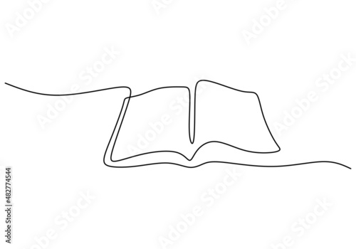 Continuous one single line of opened book isolated on white background.