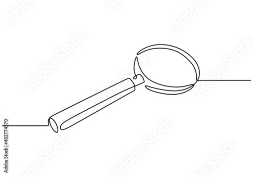 Continuous one single line of magnifying glass isolated on white background.