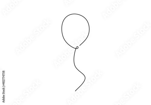 Continuous one single line of flying balloon isolated on white background.