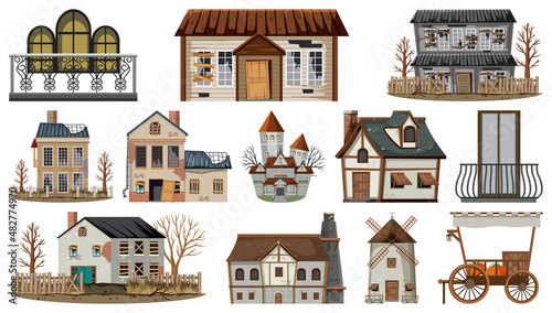 Set of abandoned houses and buildings