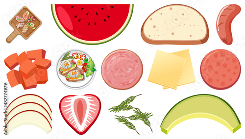 Collection of food ingredients on white background