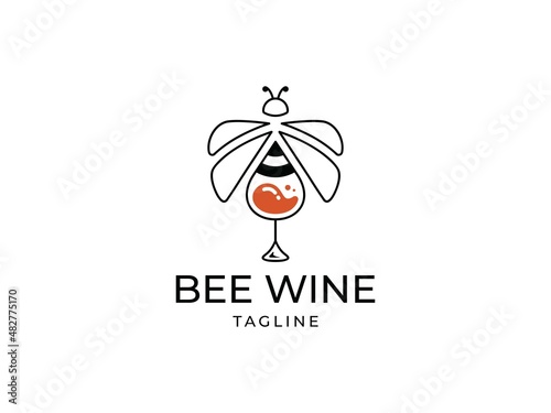 Bee and wine creative logo template