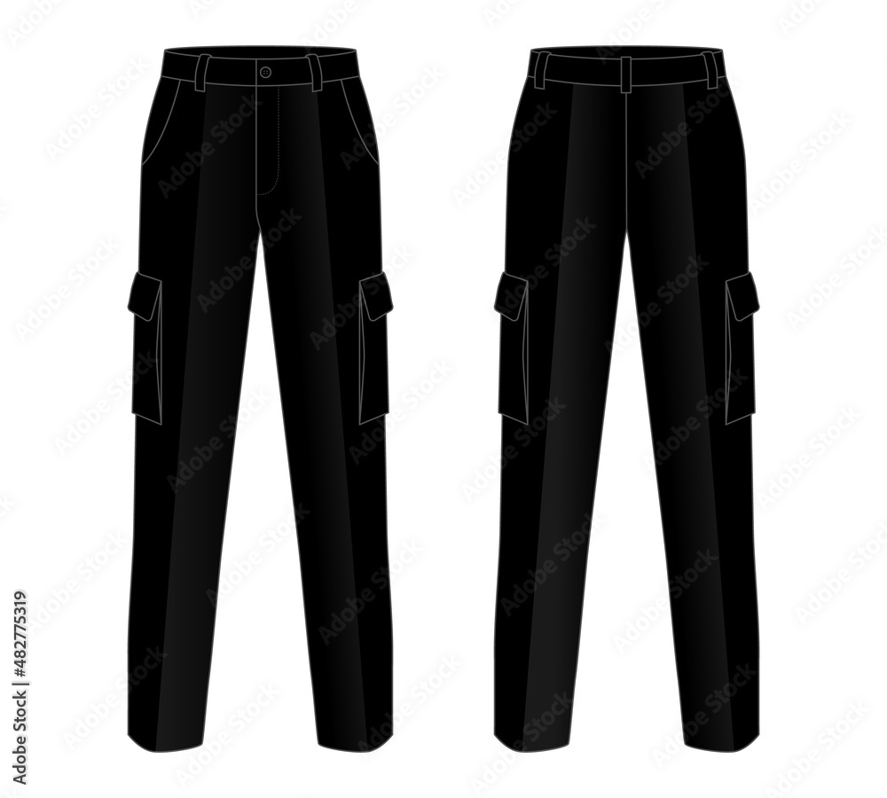 Black Factory Uniform Pants Template on White Background.Front and Back ...