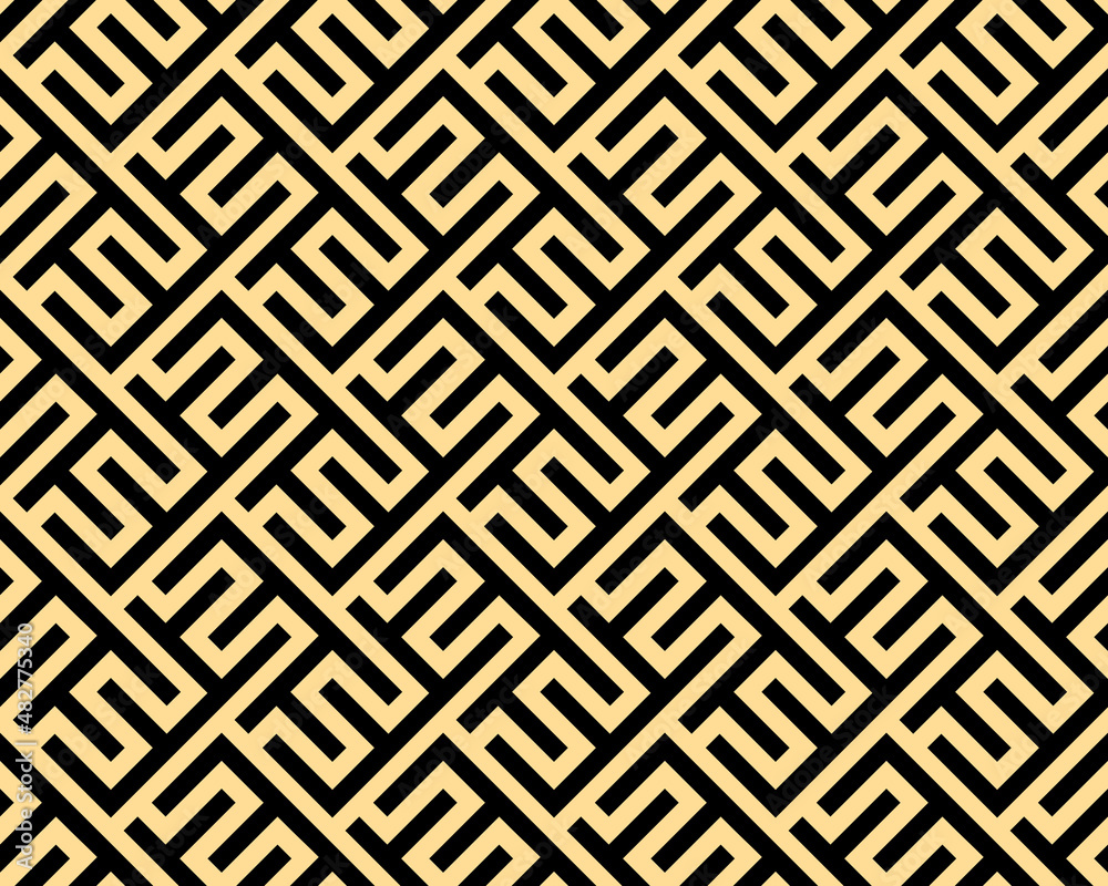 Abstract geometric pattern with stripes, lines. Seamless vector background. Gold and black ornament. Simple lattice graphic design Abstract geometric pattern with stripes, lines. Seamless vector background. Gold and black ornament. Simple lattice graphic design
