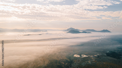 mountains in the fog