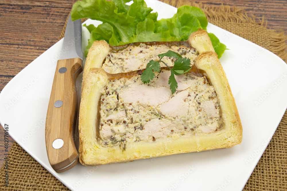 slice of chicken mustard pâté en croute on a plate Stock Photo Adobe Stock