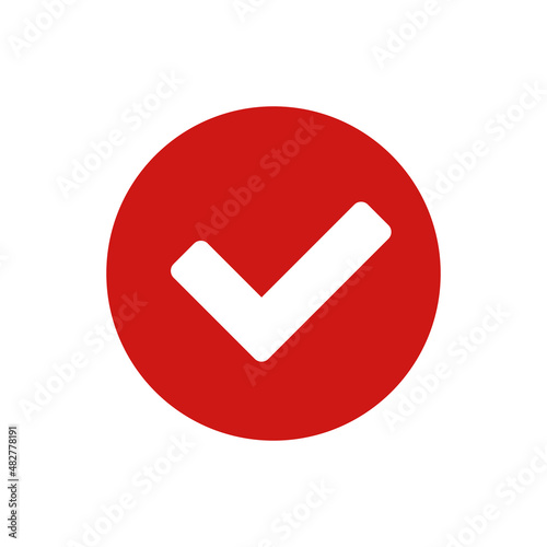 Check mark icon in red. Vector.