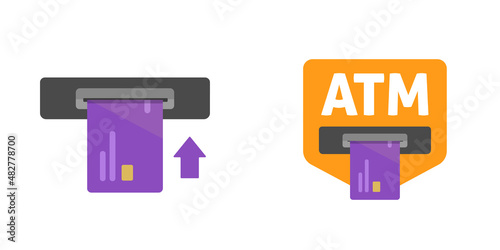 Atm machine slot with bank credit card insert vector icon or money service cashpoint teller or automatic pos terminal flat cartoon illustration isolated