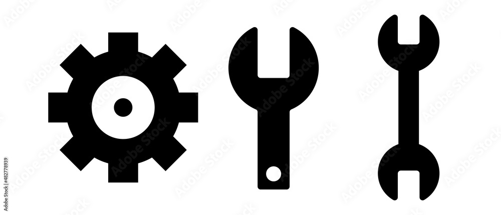 Gear and wrenches silhouette icon. Tool set. Vector. Gear and wrenches silhouette icon. Tool set. Vector.