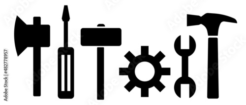 Tool silhouette icon set. Work tools. Vector.