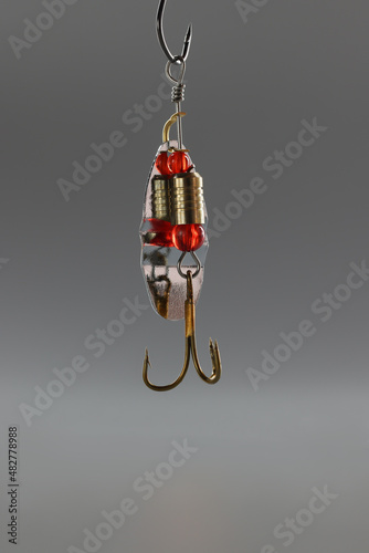 Fishing hook, sharp tip of hook, construction to catch fish in river or lake