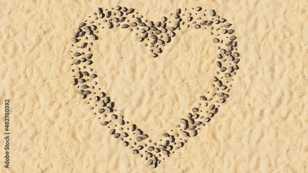 Concept or conceptual stones on beach sand handmade symbol shape, golden sandy background, like icon. 3d illustration metaphor for love, popular, trendy, health, romance and marriage Concept or conceptual stones on beach sand handmade symbol shape, golden sandy background, like icon. 3d illustration metaphor for love, popular, trendy, health, romance and marriage