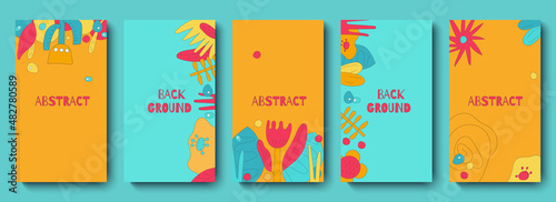 Trendy set of templates for social media. Abstract floral background for social media stories. Editable vector illustration in style 80s - 90s