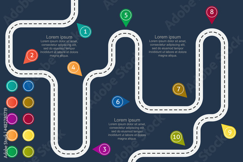Roadway with pin, Road junction map, infographic element.