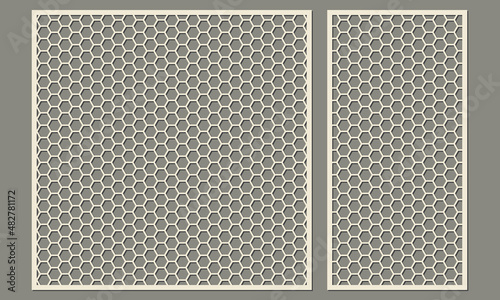 Panel for laser cutting. Abstract geometric pattern of complex polygonal shape. Template for cutting plywood, wood, paper, cardboard and metal.