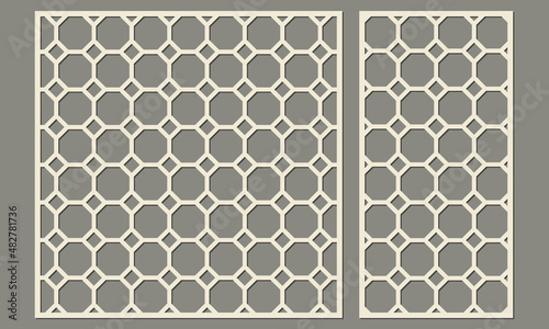 Panel for laser cutting. Geometric pattern of complex polygonal shape. Abstract compasition. Template for cutting plywood, wood, paper, cardboard and metal.