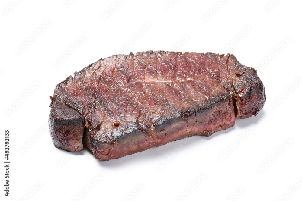 Roasted beef steak isolated on white background Roasted beef steak isolated on white background