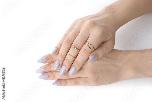 Female hands with manicure isolated on white background