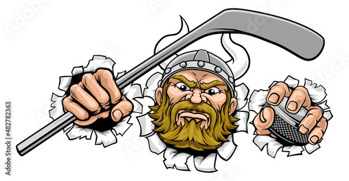 Viking Ice Hockey Sports Mascot Cartoon