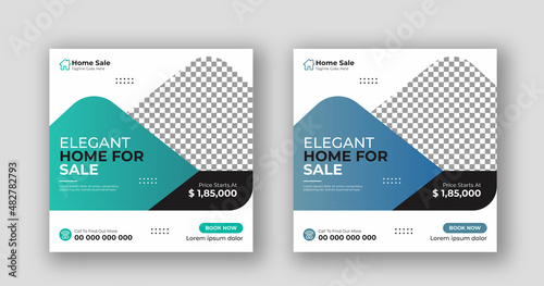 Business real estate social media post square flyer banner template