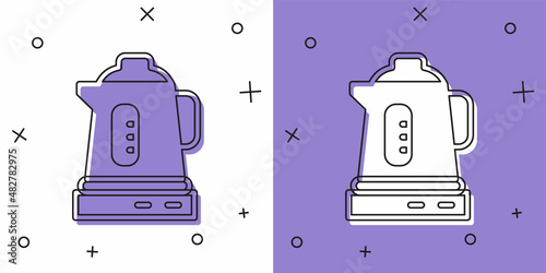 Set Electric kettle icon isolated on white and purple background. Teapot icon. Vector
