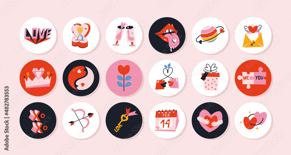 Set of cute vector love round stickers for daily planner and diary ...