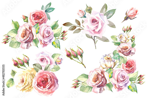 set of roses.watercolor bouquets