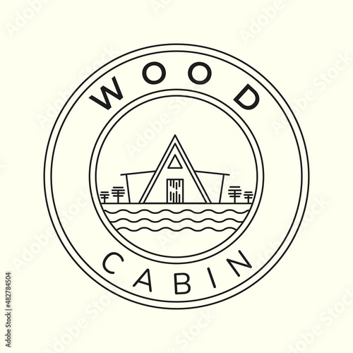 wood cabin minimalist line art emblem icon logo template vector illustration design