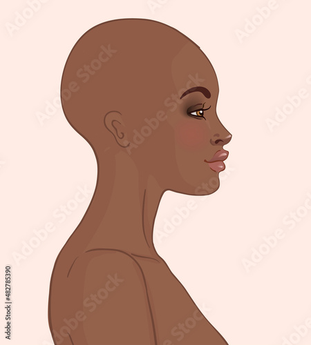 Portrait of bald beautiful African American woman (profile view)
