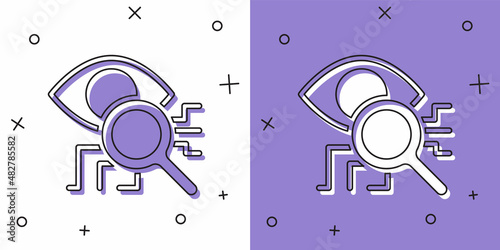Set Eye scan icon isolated on white and purple background. Retinal scan. Scanning eye. Security check symbol. Cyber eye sign. Vector
