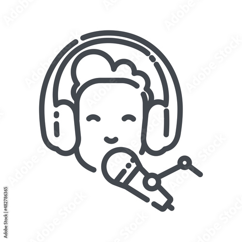 Vector line icon of a man face with headset and microphone