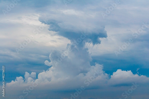 Fototapeta Naklejka Na Ścianę i Meble -  Natural landscape background, bright blue sky with white cumulus cloud.