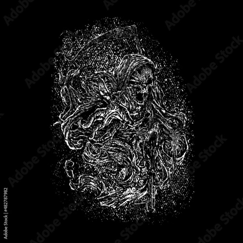 illustration death angel hand drawn. horror and death metal art work
