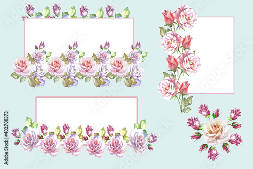 flower frame with watercolor roses