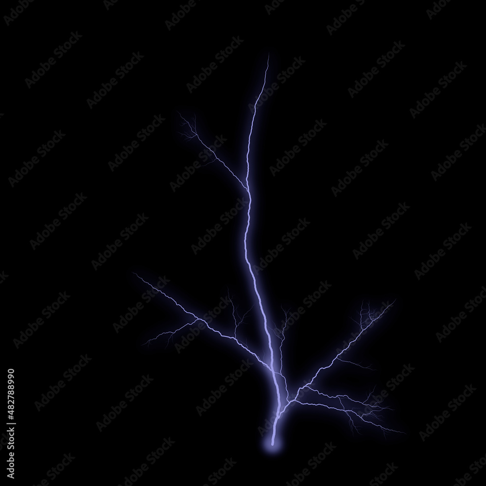 Lightnings, thunderbolt strikes during storm at night.