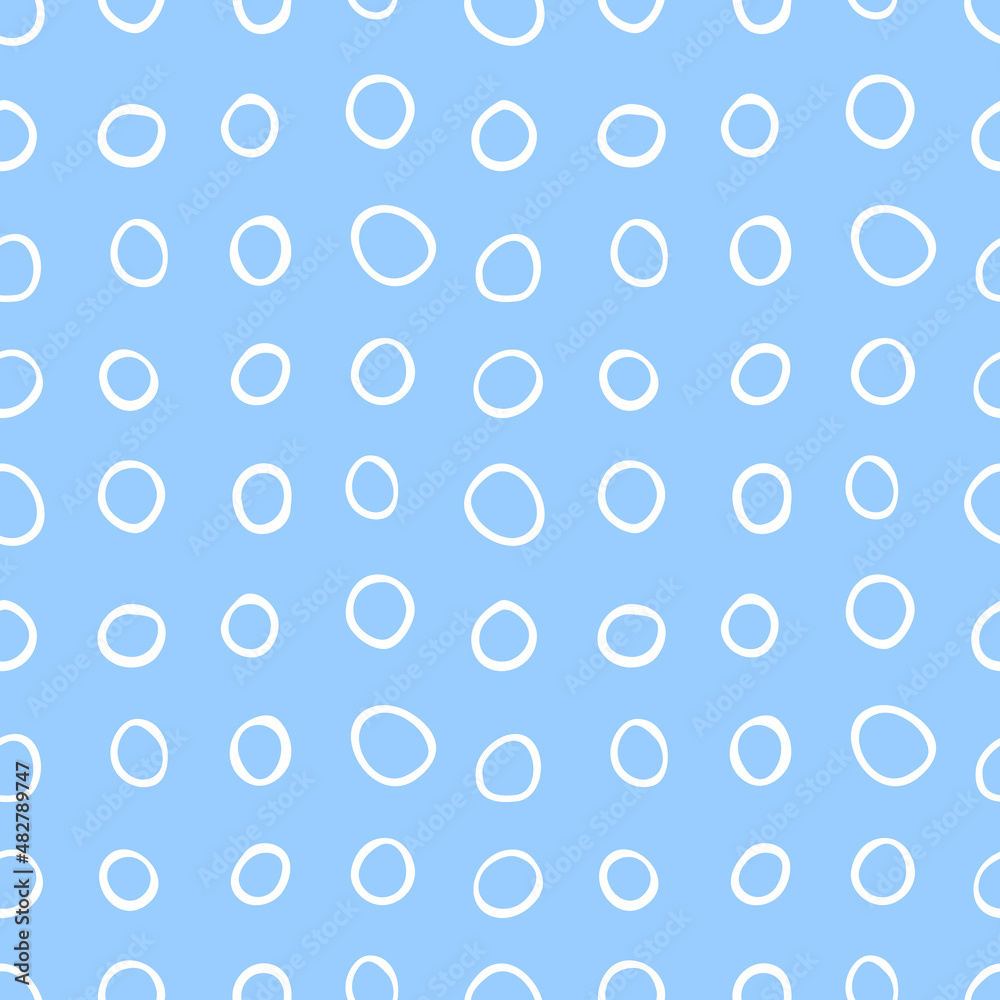 Spotty abstract vector seamless pattern. Random rings, circles, spots, stains, bubbles, stones in row. Design for fabric, funny cute print. Repetitive graphic background and texture.